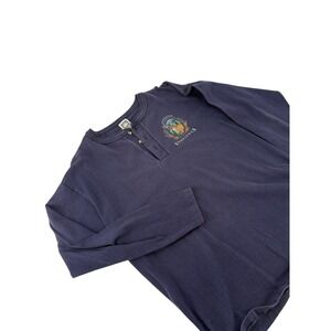 Cotton Deluxe Henley Mens L Long Sleeve Shirt Blue Virginia Blue Ridge Mountains